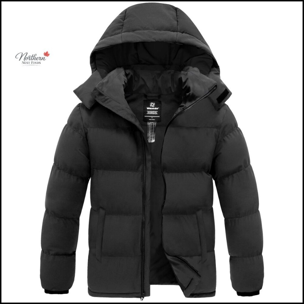 Men's Thick Puffer Jacket with Removable Hood, Waterproof Winter Coat